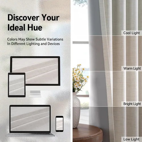 Miniatura 6 de 100% Blackout Shield Cortinas opacas de lino para dormitorio de 45 pulgadas de largo, cortinas beige con ojales para sala de estar, cortinas