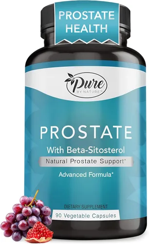Pure By Nature Suplemento de próstata para hombres, suplemento de salud de próstata beta sitosterol con zinc para apoyo del tracto urinario, alivia