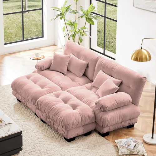 Miniatura 56 de Otomana beige para sofá modular modular, sofá individual, asiento otomano para sofá modular convertible, sofás de terciopelo para sala de estar