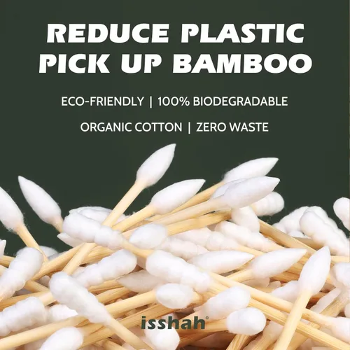 Miniatura 3 de Isshah - Hisopos de algodón de bambú natural, puntas puntiagudas y espirales, 1000 unidades FSC certified, PETA approved. Biodegradable bamboo