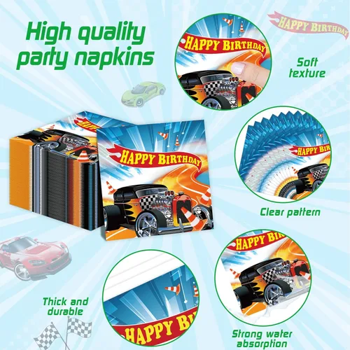 Miniatura 4 de 98 piezas de suministros de fiesta de autos de carreras, platos de papel para autos calientes, servilletas, manteles temáticos de carreras, cubierta