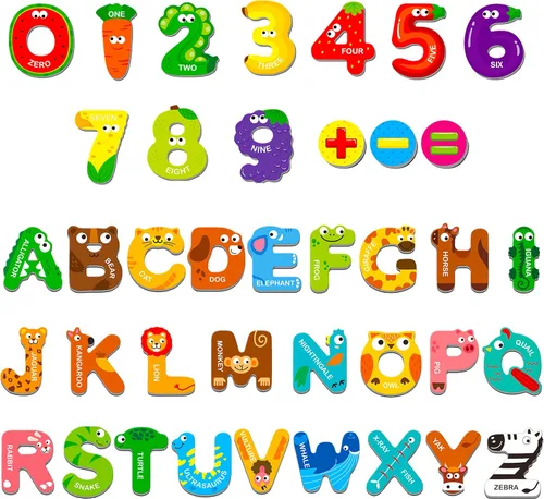 Letras y números magnéticos en mayúsculas, herramienta de aprendizaje educativa para niños, reconocimiento de palabras, 39 piezas de imanes que