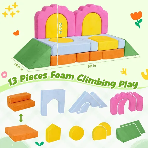 Miniatura 2 de Juego de bloques modulares de escalada de espuma de 13 piezas para niños pequeños, estructura floral suave para juegos de gatear y escalar