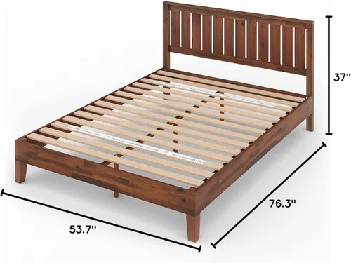 Miniatura 2 de Cama plataforma de madera sólida de lujo Zinus 12 pulgadas con cabecero de cama/no necesita resortes/soporte de madera con listón/acabado expreso
