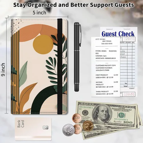 Miniatura 2 de Server Book,Waitress Book,5x9 Inch Server Books for Waitress & Waiter, Cute PU Leather Serving Book Guest Check Presenters Organizer with Zipper