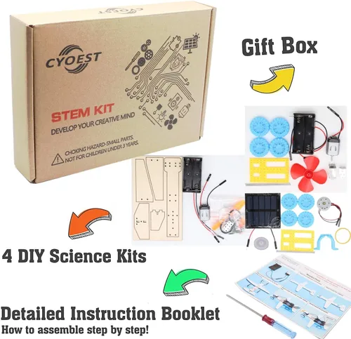 Miniatura 7 de 4 en 1 Kits STEM de Energía Solar y Motor Eléctrico, Proyectos de Experimentos Científicos para Niños Principiantes, Kit de Juguete Solar Impulsado