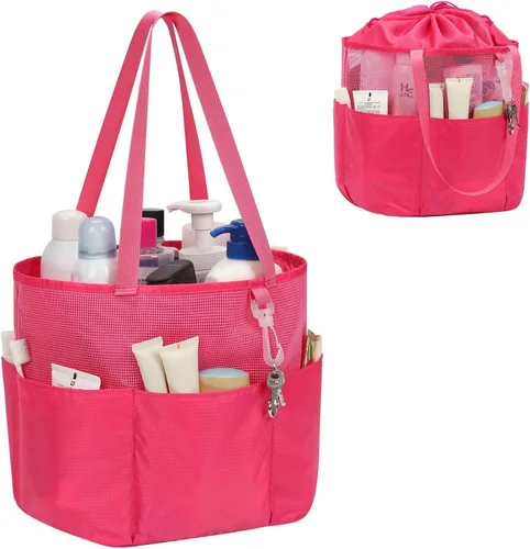 Organizador de ducha de malla portátil, bolsa de aseo de viaje para mujeres y hombres, bolsa de ducha de gran capacidad, bolsa de baño de secado