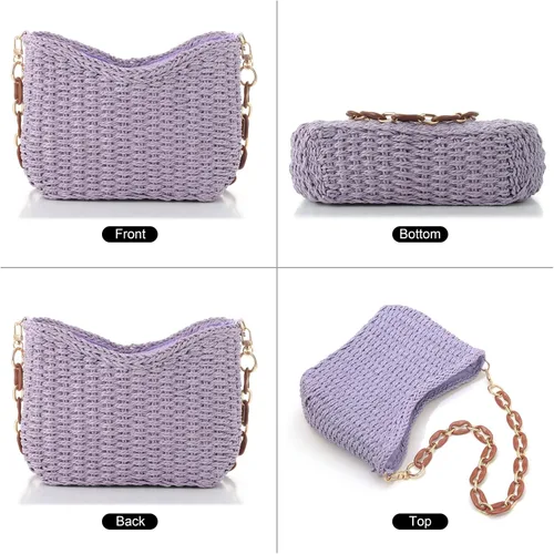 Miniatura 5 de Ovida Bolso de hombro de paja para mujer, bolso de playa tejido de paja para verano, bolso pequeño de mano de paja, bolso de mano para teléfono