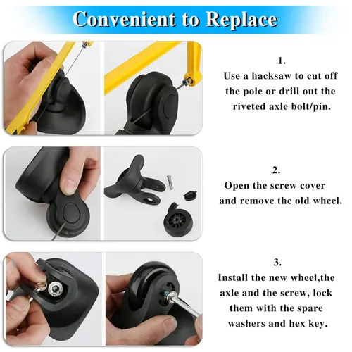 Miniatura 6 de OwnMy Juego de 4 ruedas de equipaje de 45mm x 18mm de repuesto, ruedas de maleta silenciosas de repuesto con tornillos negros, ejes, rodamientos