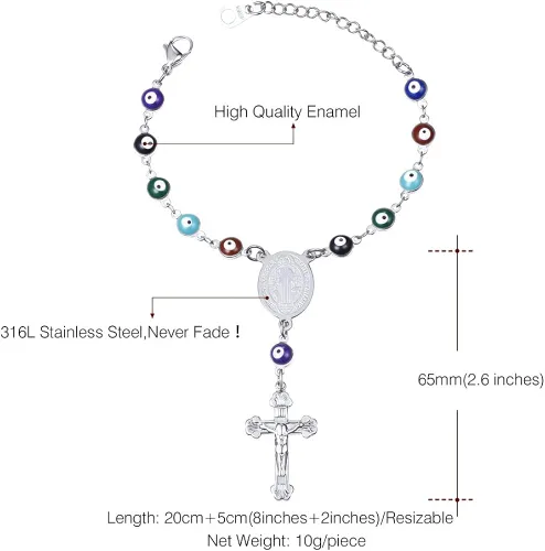 Miniatura 6 de U7 Christian Bracelets Stainless Steel 18K Gold Plated Cross Bracelet Saint Bendict Bracelet Rosary Bracelets for Men Women