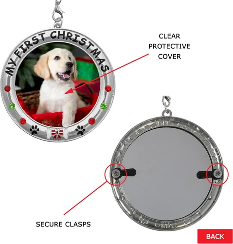 Miniatura 7 de My First Christmas - Adorno personalizado para foto de perro – 2025 con fecha – Adorno personalizado para cachorro – Joyas, dije de hueso fechado