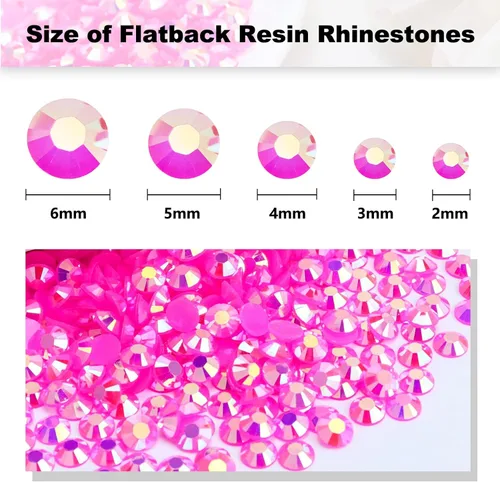 Miniatura 3 de 3000 piezas de pedrería de resina de 3mm con base plana, color rosa intenso/rosa AB, pedrería de resina gelatinosa con base plana para tazas