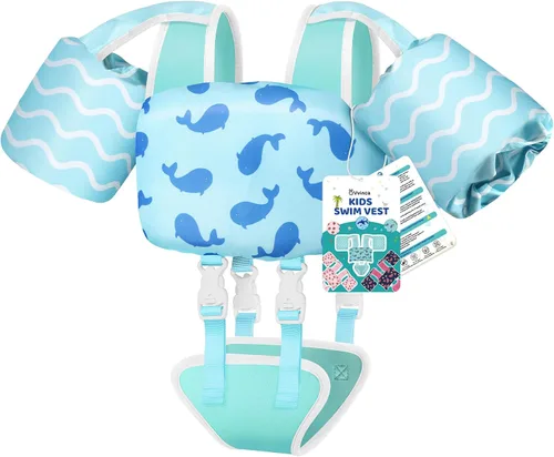 Miniatura 10 de Vvinca Chaleco de natación para niños de 22 a 66 libras, entrenador de natación para niños y niñas con correa de entrepierna antirozaduras, 02-fresa