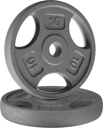 Yes4All Placas de peso de agarre estándar de 1 pulgada, hierro fundido con varios tamaños de 2.5 libras a 35 libras para entrenamiento de fuerza, E.