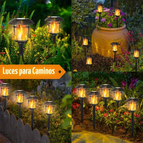 Miniatura 5 de Dynaming 6 unidades de luces de antorcha de llama solar al aire libre, luz de jardín de llama parpadeante de doble uso para Halloween, linternas