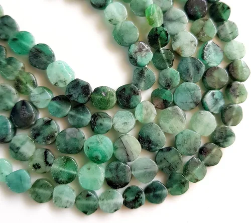 Miniatura 2 de Cuentas de esmeralda de piedras preciosas naturales, cuentas sueltas de esmeralda genuina para hacer joyas, cuentas perforadas en forma de moneda