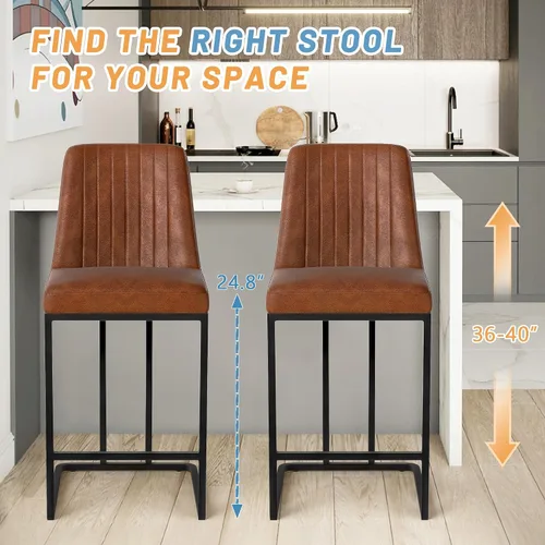Miniatura 3 de LSSPAID Juego de 2 taburetes de bar de altura de mostrador, sillas de bar tapizadas modernas de poliuretano con respaldo y reposapiés, patas