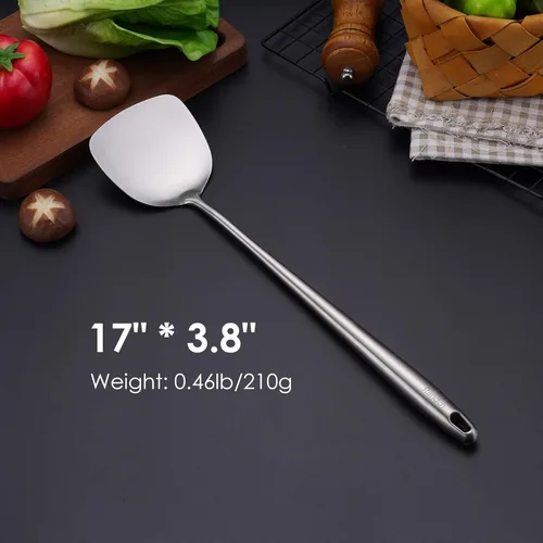 Miniatura 2 de Espátula y cucharón de 17 pulgadas, juego de herramientas de wok de acero inoxidable 304, 2 herramientas de cocina de mango extra largo, utensilios
