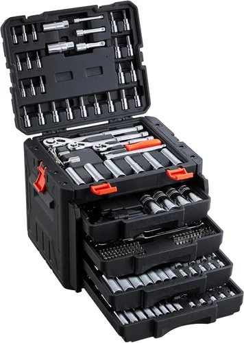 Miniatura 21 de VEVOR - Juego de herramientas para mecánicos y juego de vasos estándar y profundos, 450 piezas en unidades SAE y métricas con puntas, llave