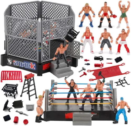 ToyVelt Juego de juguetes de lucha libre con 32 piezas de 2 pulgadas, figuras de acción de la WWE para niños de 8 a 12 años, juguetes seguros y