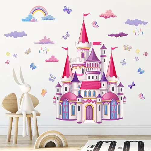 Miniatura 7 de Calcomanías de pared de castillo, arco iris, nube, cuento de hadas, calcomanías de pared para dormitorio de niñas, sala de estar, guardería
