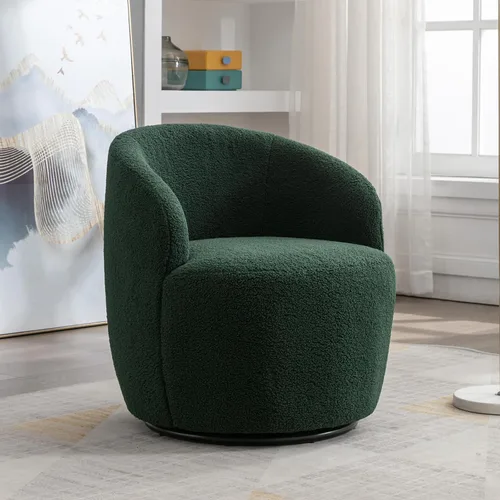 Miniatura 9 de KIVENJAJA Boucle - Silla giratoria de barril tapizada de sherpa con brazos redondos, sillón individual pequeño de 360 grados para guardería, sala