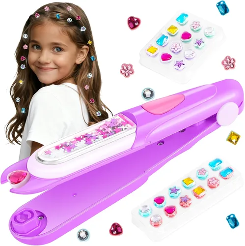 Miniatura 9 de kidzkube Kit de estampador de gemas para el cabello para niños, joyas brillantes para el cabello para niñas, herramienta de peinado con diamantes