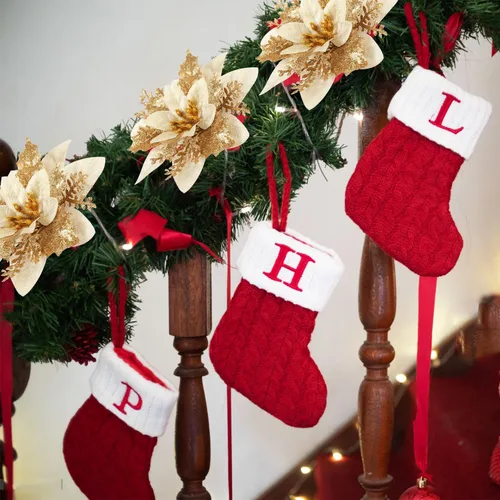 Miniatura 4 de Decoración de Flores de Pascua de Navidad - 12 Piezas de Flores de Pascua Artificiales Rojas Doradas Ornamentos para Árbol de Navidad con Purpurina
