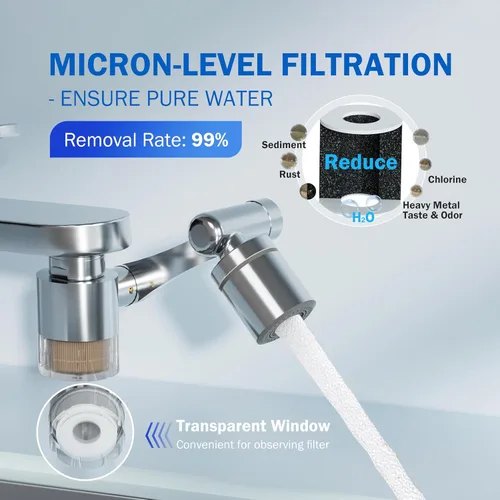Miniatura 2 de Frizzlife Filtro de agua para extensor de grifo de fregadero, aireador giratorio de 1440° que reduce el 99% de cloro, 3 modos de latón en aerosol