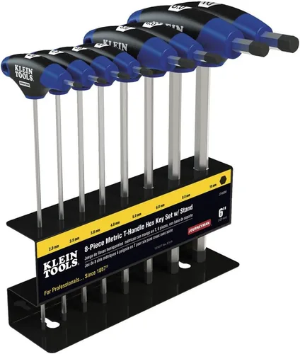 KLEIN TOOLS JTH68M - Juego de llaves hexagonales con mango en T, juego de llaves Allen de tamaños métricos con cuchillas de 6 pulgadas, soporte