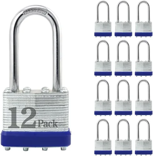 Miniatura 20 de ZonRo Candados de acero laminado con llave, cerraduras iguales con llave, 1-9/16 pulgadas de ancho, candados de grillete largo, paquete de 6, aro