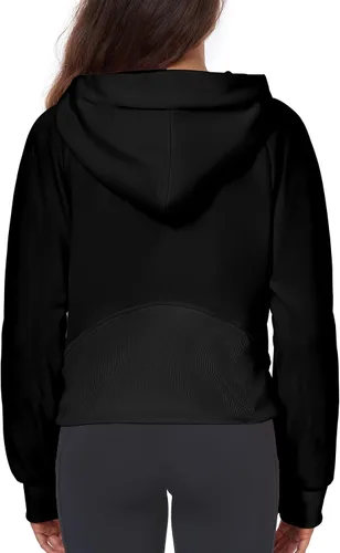 Miniatura 5 de FKEEP Half Zip Hoodies for Women Zipper Up Cropped Hooded Long Sleeve Athletic Pullover Tops with Thumb Hole