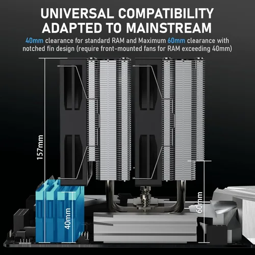Miniatura 4 de Enfriador de CPU de doble torre, 6×6 mm de tubos de calor, ventiladores ARGB PWM duales de 120 mm, velocidad de 2000 RPM, para AMD AM4/AM5; Intel