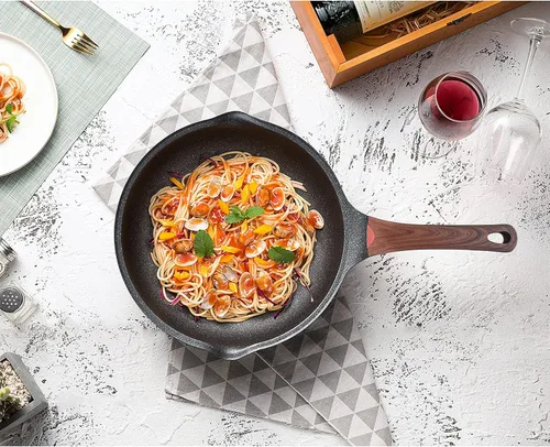 Miniatura 7 de Vinchef Sartén Antiadherente Profunda para Freír con Tapa, Sartén para Saltear de 11 pulgadas/5 cuartos de galón, Tecnología Alemana de Negro