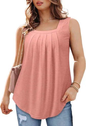 Miniatura 4 de BETTE BOUTIK Camisetas sin mangas plisadas para mujer, camisetas básicas de verano, tallas S-3XL