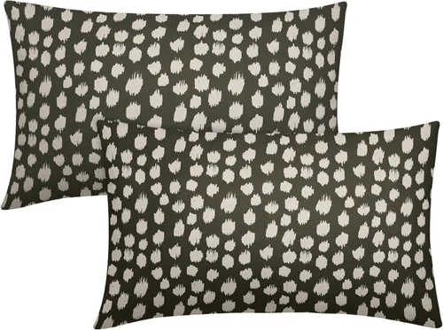 Miniatura 101 de Fundas de almohada marrón y blancas de 18 x 18 pulgadas, juego de 2 almohadas boho grises con lunares, fundas de almohada modernas estampadas