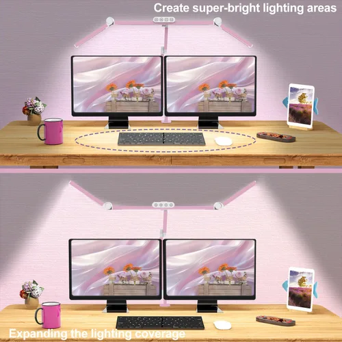 Miniatura 2 de Micomlan Lámpara de escritorio de arquitecto para oficina en casa, lámpara de escritorio rosa con abrazadera para trabajar, luz de mesa LED
