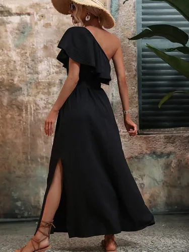 Miniatura 2 de Floerns Vestido largo de verano para mujer con volantes y manga corta y un hombro