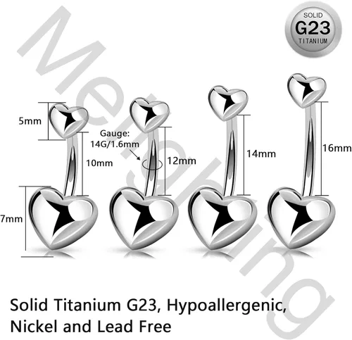 Miniatura 5 de Melighting Piercing para ombligo de titanio de 0.49 oz, con rosca interna, G23, piercing para el ombligo, piercing para el ombligo, piercing