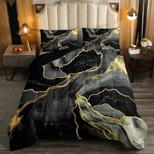 Miniatura 13 de Erosebridal Juego de edredón a rayas azules, juego de ropa de cama tamaño King, juego de ropa de cama moderno minimalista y colecciones con temática