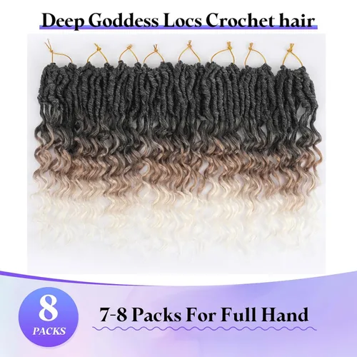 Miniatura 5 de Cabello de Ganchillo Goddess Locs de 18 Pulgadas 8 Paquetes Nuevos Faux Locs Suaves Trenzas de Ganchillo Ondas Profundas Extensiones de Cabello