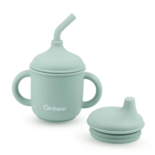 Ginbear Vaso de bebé 2 en 1, a prueba de derrames, no tóxico, sin BPA, de silicona de grado alimenticio, taza de transición para entrenamiento para