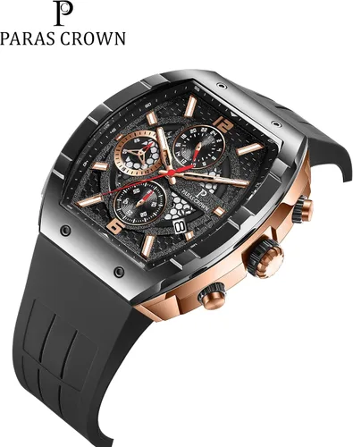 Miniatura 7 de Paras Crown Watches for Men Luxury Fashion Analog 50M Waterproof Sports Watch with Tonneau Dial Luminous Quartz Business Wrist Watch