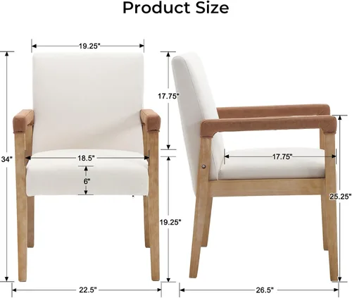 Miniatura 3 de LZAREAL Juego de 2 sillas de comedor modernas de mediados de siglo, tapizada de tela de lino, silla auxiliar para sala de estar, silla de brazo