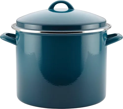 Miniatura 2 de Rachael Ray Olla esmaltada en acero con tapa, 12 cuartos de galón, azul marino y cacerola antiadherente 12020 Create Delicious con colador y tapa, 3