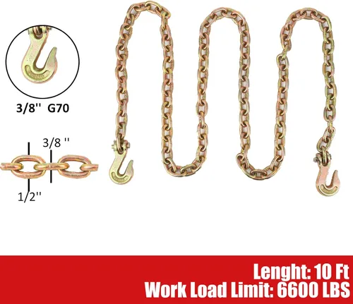 Miniatura 3 de Carpeta de cadena de 3/8" -1/2", cadenas de 3/8" × 10 pies con 1 carpeta y 1 cadena, grado 70, carpeta de carga para cadena de carpeta con gancho