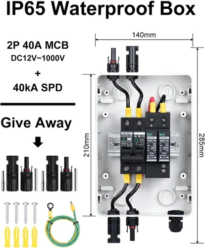 Miniatura 4 de DIHOOL Caja de interruptor de desconexión de panel solar Caja de disyuntor de CC de 40 amperios, caja combinadora de 1000 V PV para RV