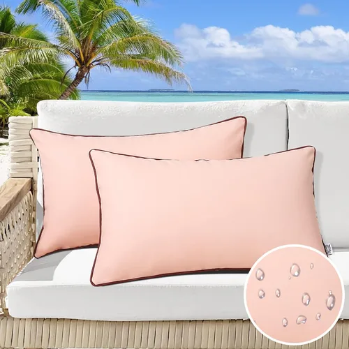 Miniatura 11 de Paquete de 2 fundas de almohada para exteriores de 12 x 20 pulgadas, resistente al agua, de piel de silicona, resistente a los rayos UV, resistente