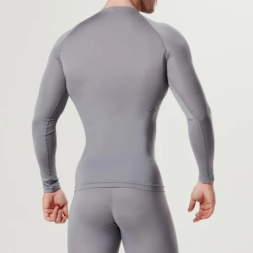 Miniatura 5 de dfen Camisetas de compresión de secado rápido para hombre con capa base se adaptan a Cool Gear con cuello redondo y manga larga