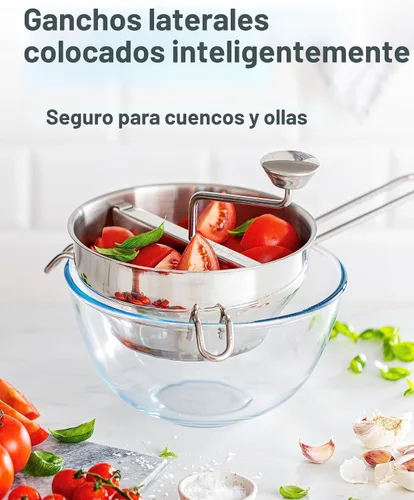 Miniatura 6 de Molinillo de alimentos de acero inoxidable con 3 discos, manivela giratoria ergonómica para salsa de tomate, puré de manzana, comida para bebés